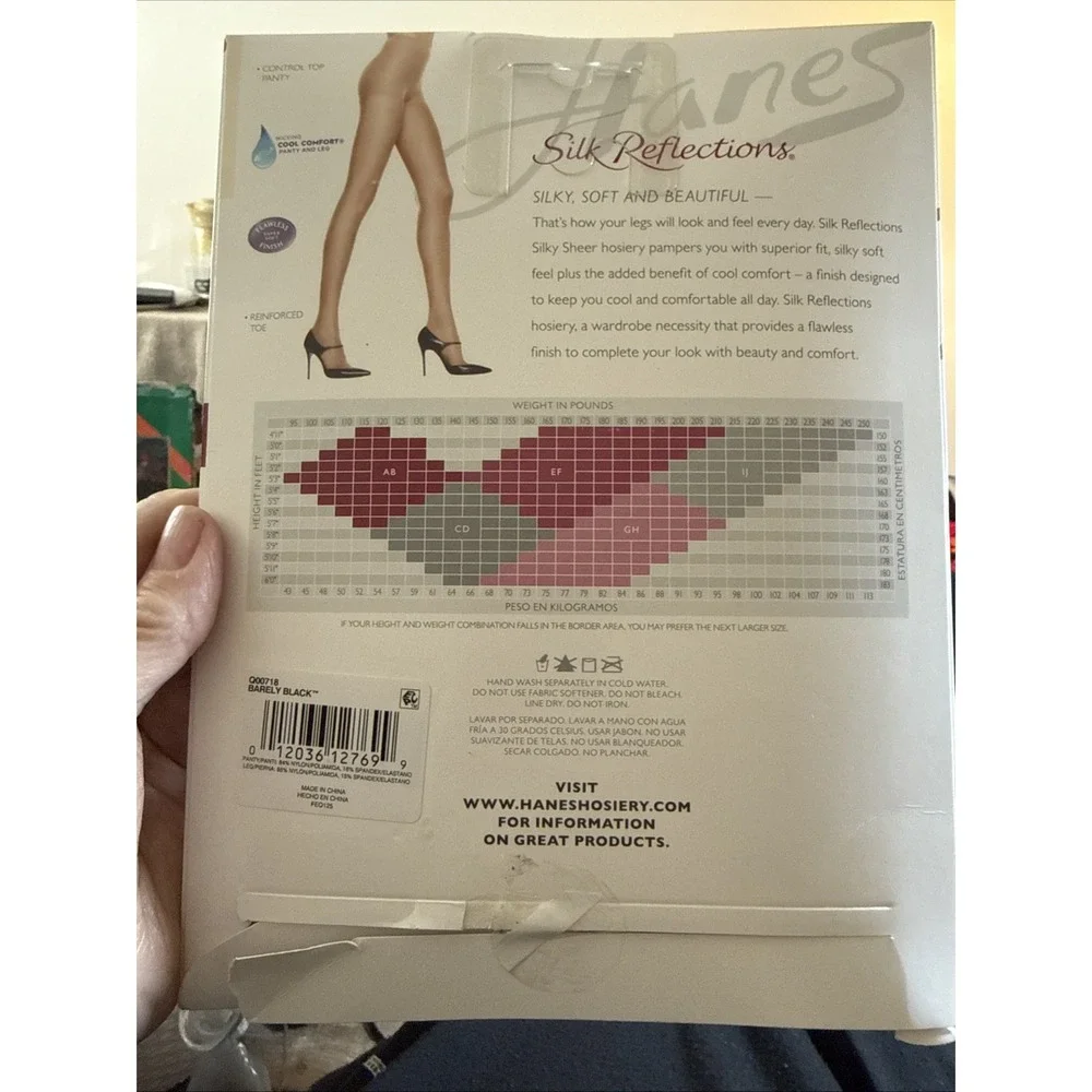 Hanes Silky Reflections Pantyhose Barely Black Sheer Control Top Size AB